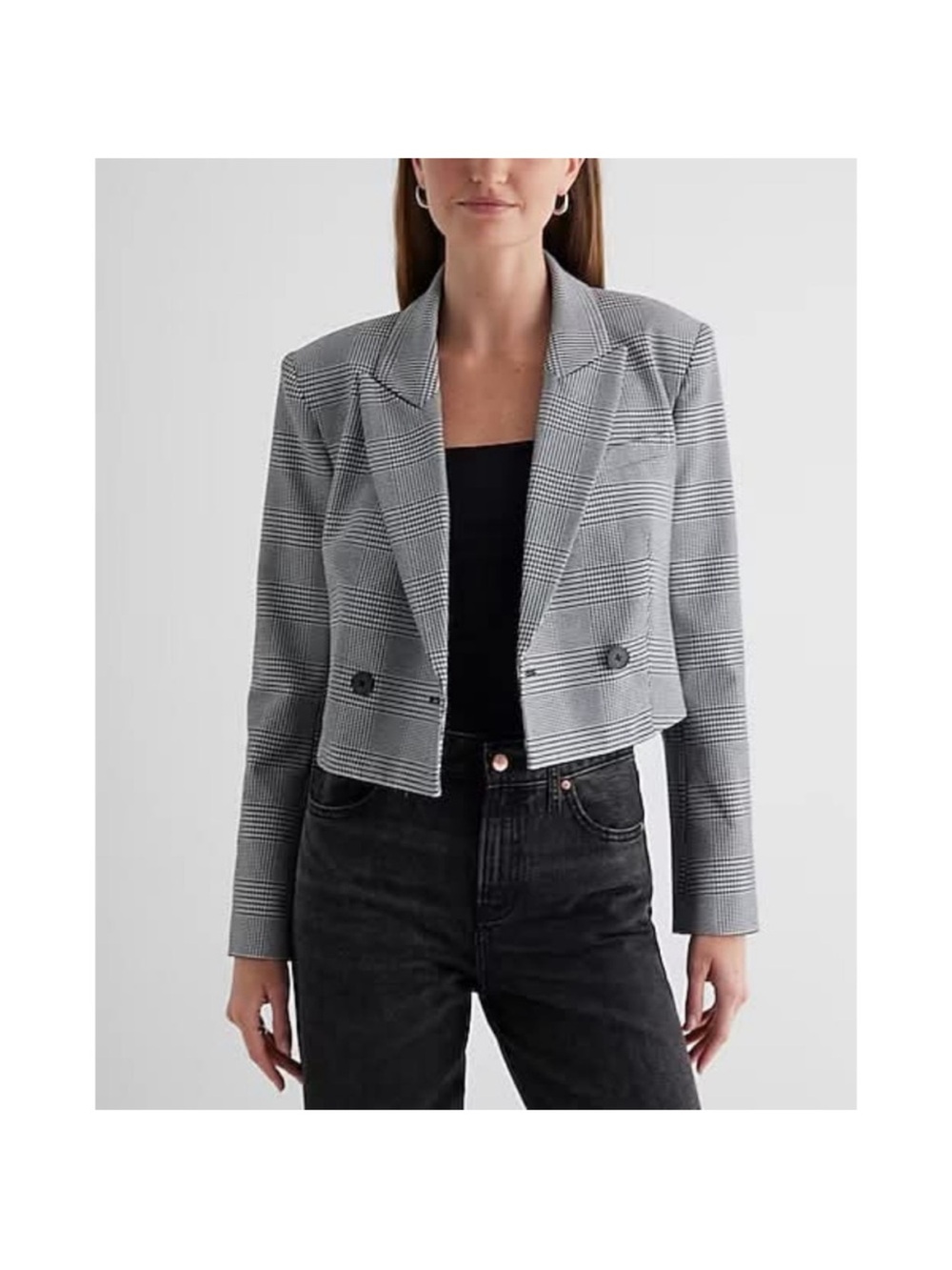 Express Gray Glen Plaid Cropped Blazer